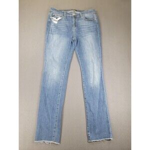 Judy Blue Jeans Womens 15 Blue Straight Fit Distressed‎ Raw Hem Stretch Denim